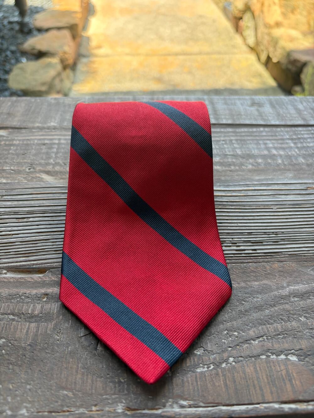 Tommy Hilfiger Classic 100% Woven  Silk Necktie Deep Red Blue Repp Stripe